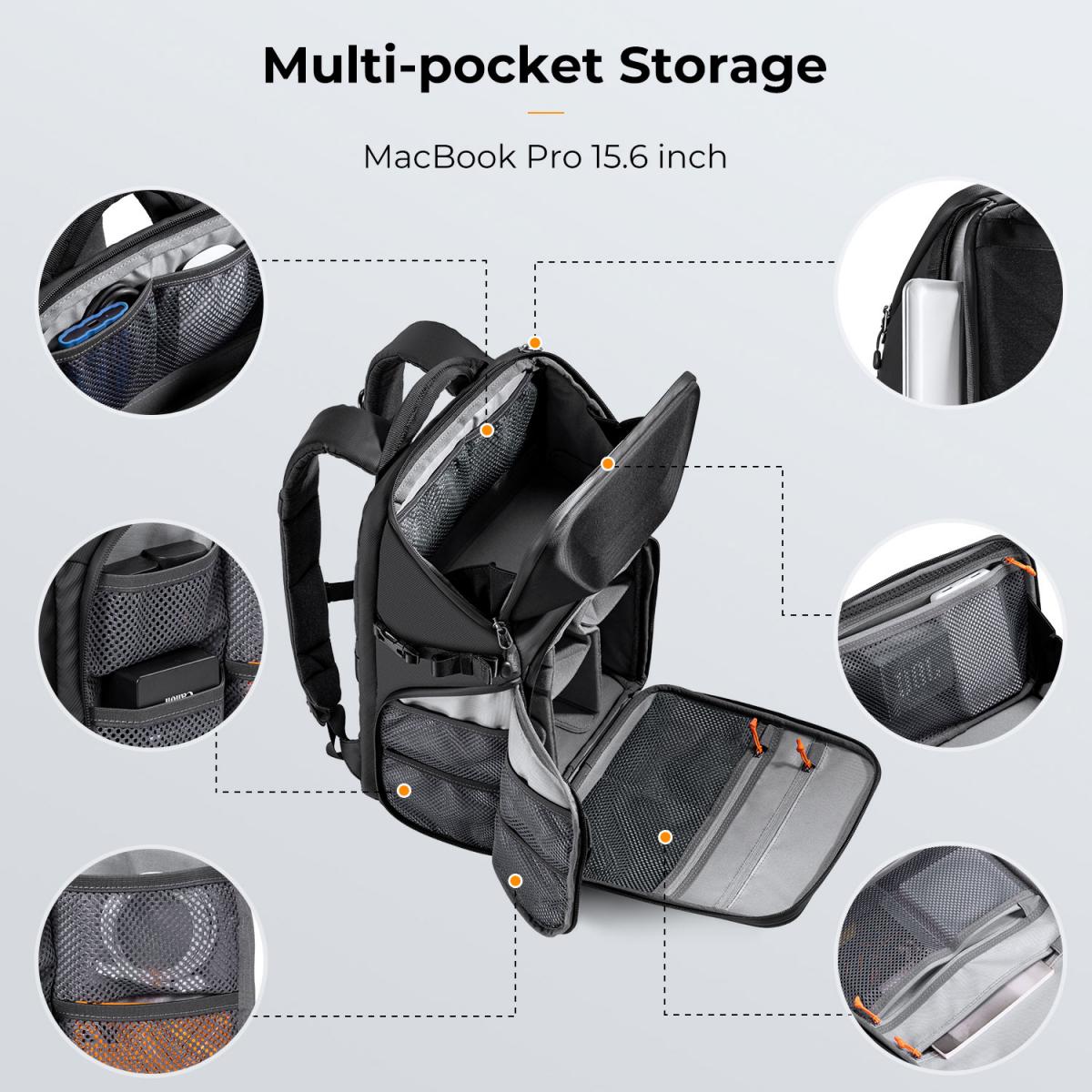 K F Concept Camera Backpack 20L Large Waterproof Camera Bag with Front HardShell Black