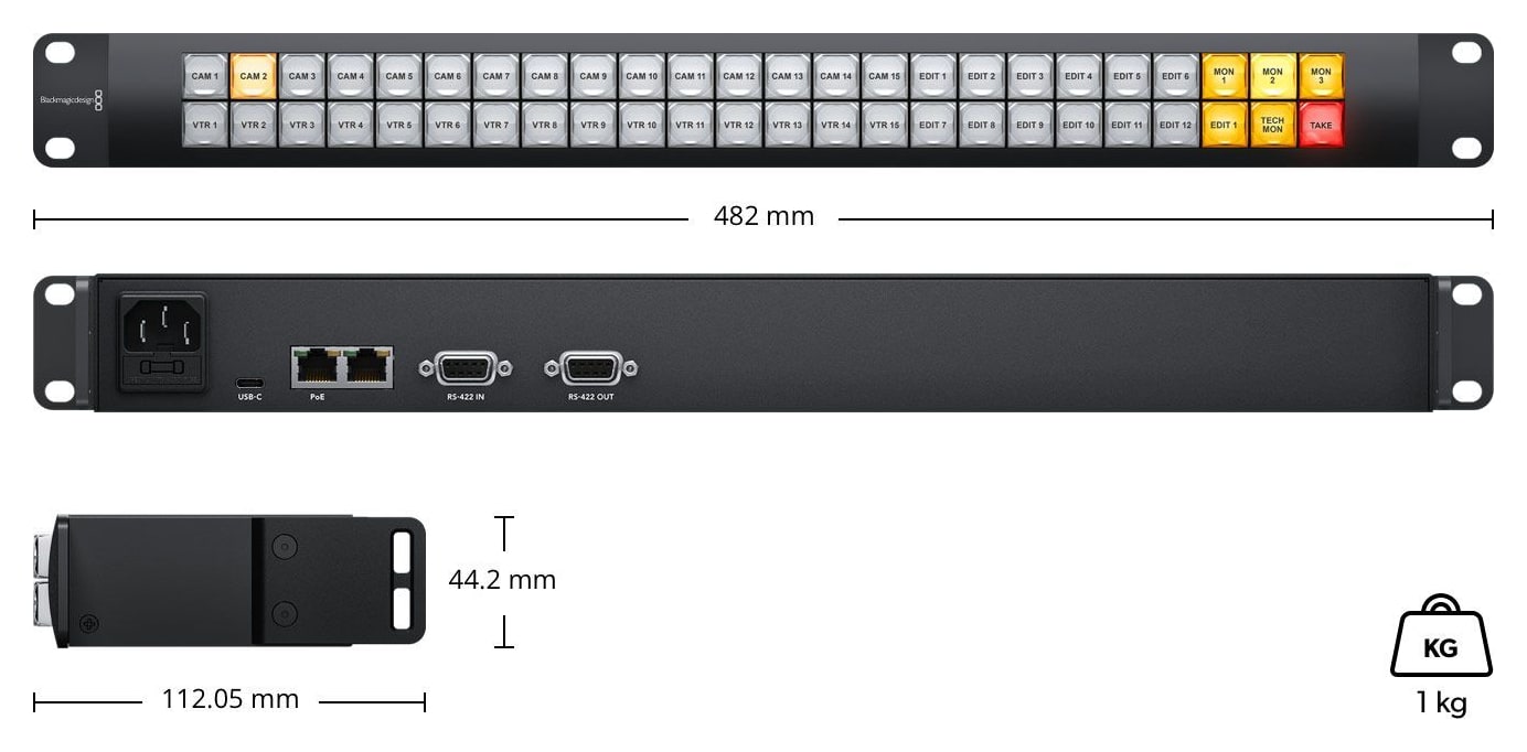 Blackmagic Videohub Smart Control Pro – Abmessungen und Gewicht