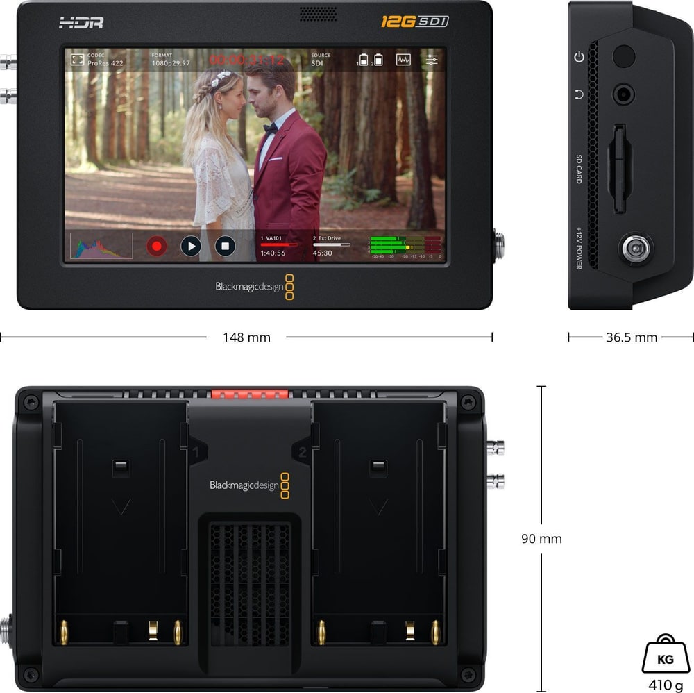 Video Assist 5″ 12G HDR – Abmessungen und Gewicht
