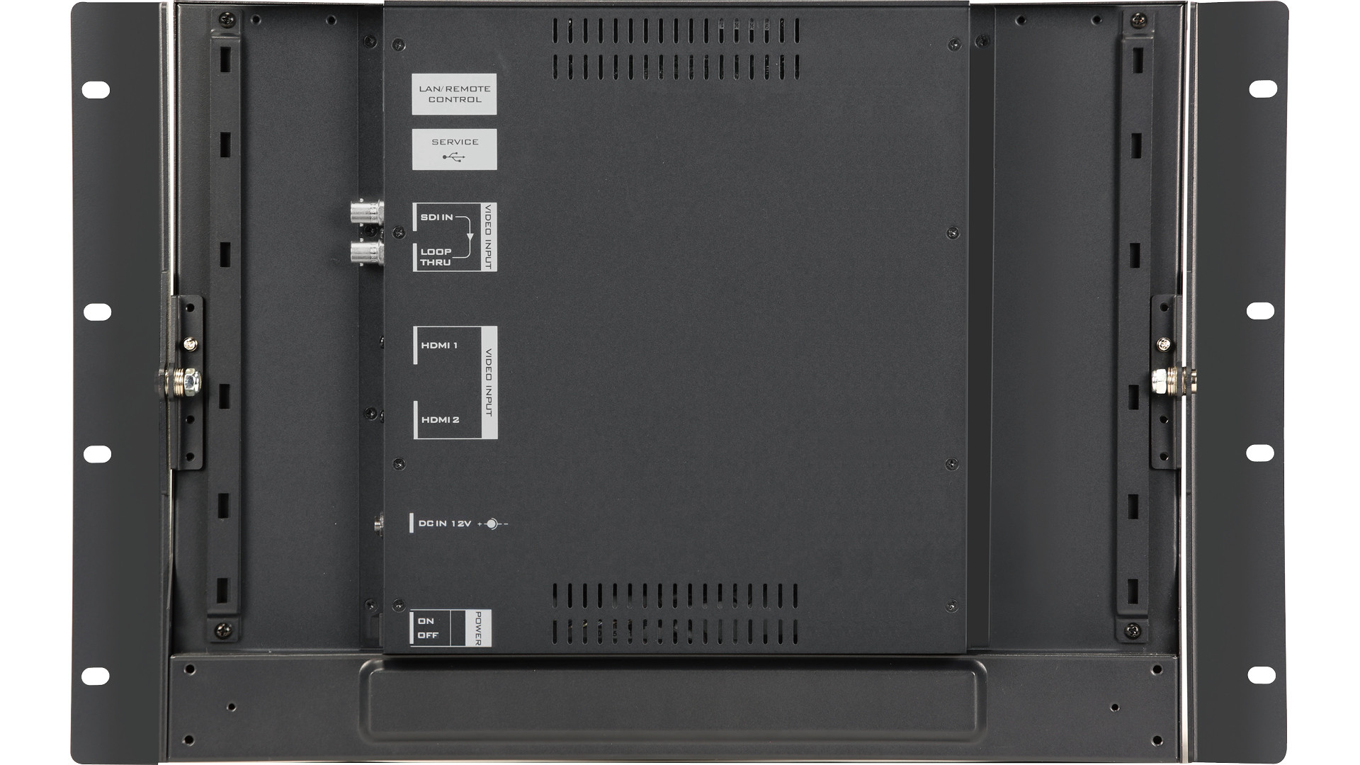 Anzeige des Datavideo TLM-170LR mit Tally-Meter, Timecode und Markierungen für den Sicherheitsbereich