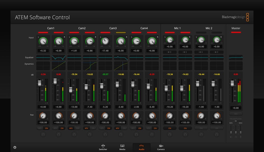 ATEM Mini Pro – Fairlight-Mischer mit 6-Band-EQ