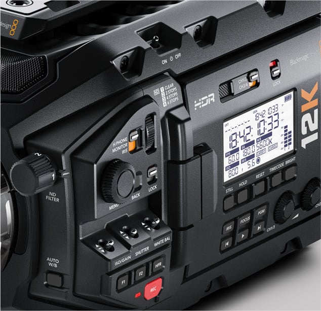 Blackmagic URSA Mini Pro 12K – Bedienelemente und Statusdisplay
