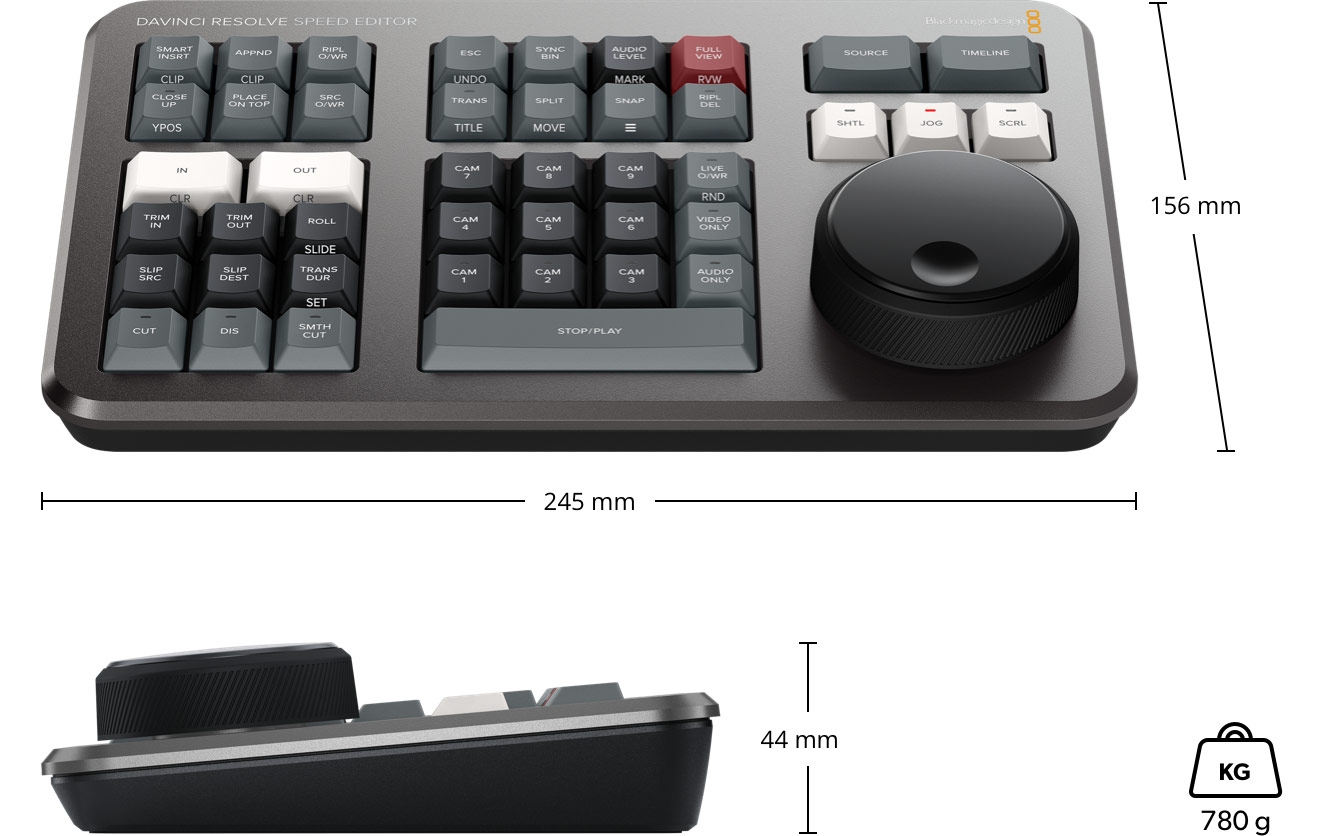DaVinci Resolve Speed Editor – Abmessungen und Gewicht