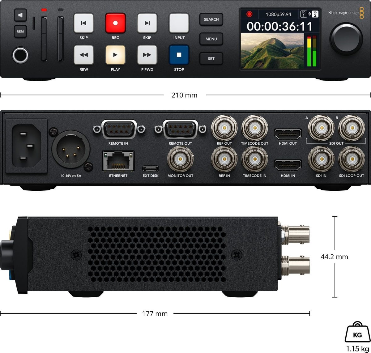 HyperDeck Studio HD Plus – Abmessungen und Gewicht