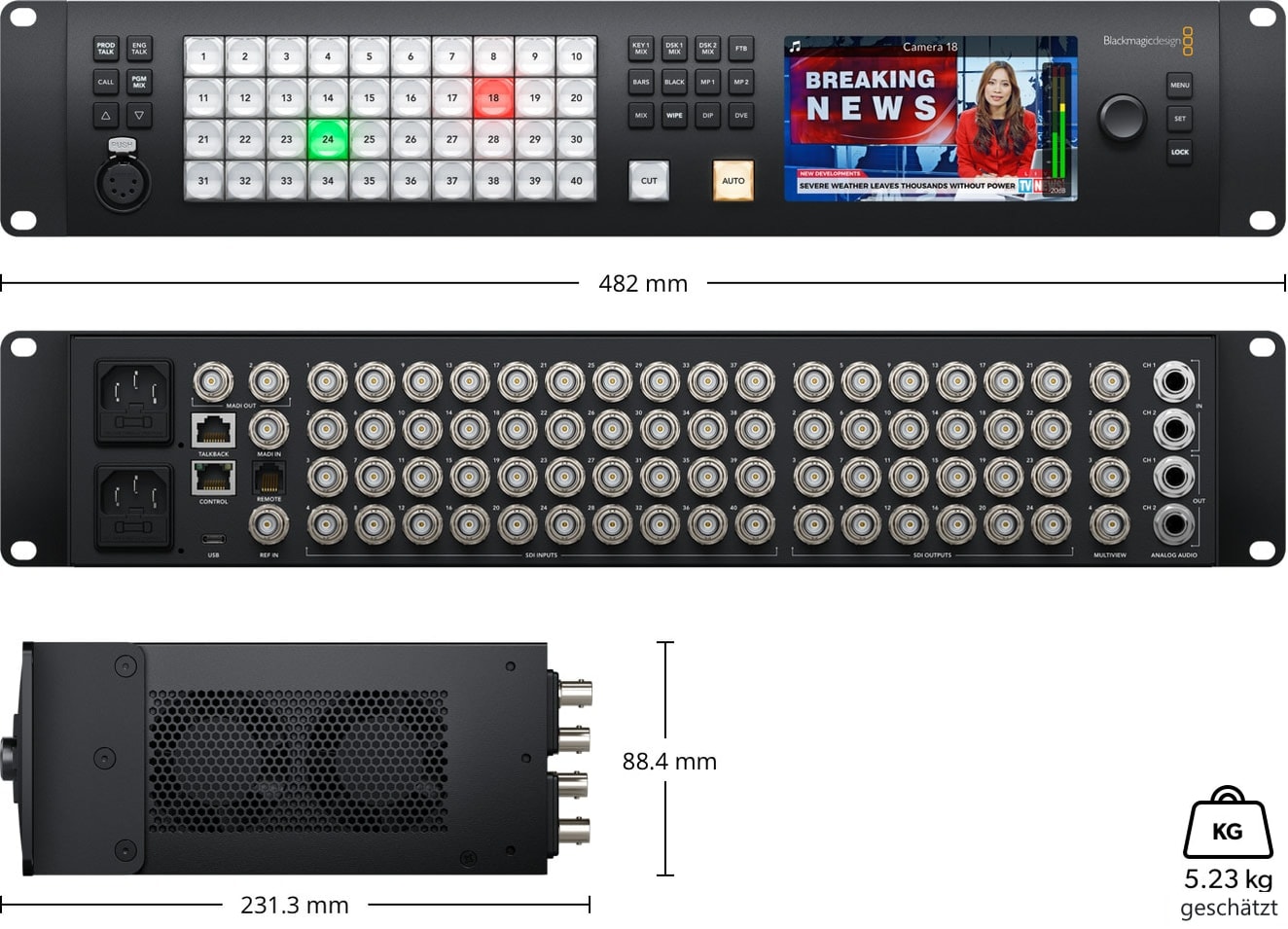 ATEM 4 M/E Constellation HD – Abmessungen und Gewicht