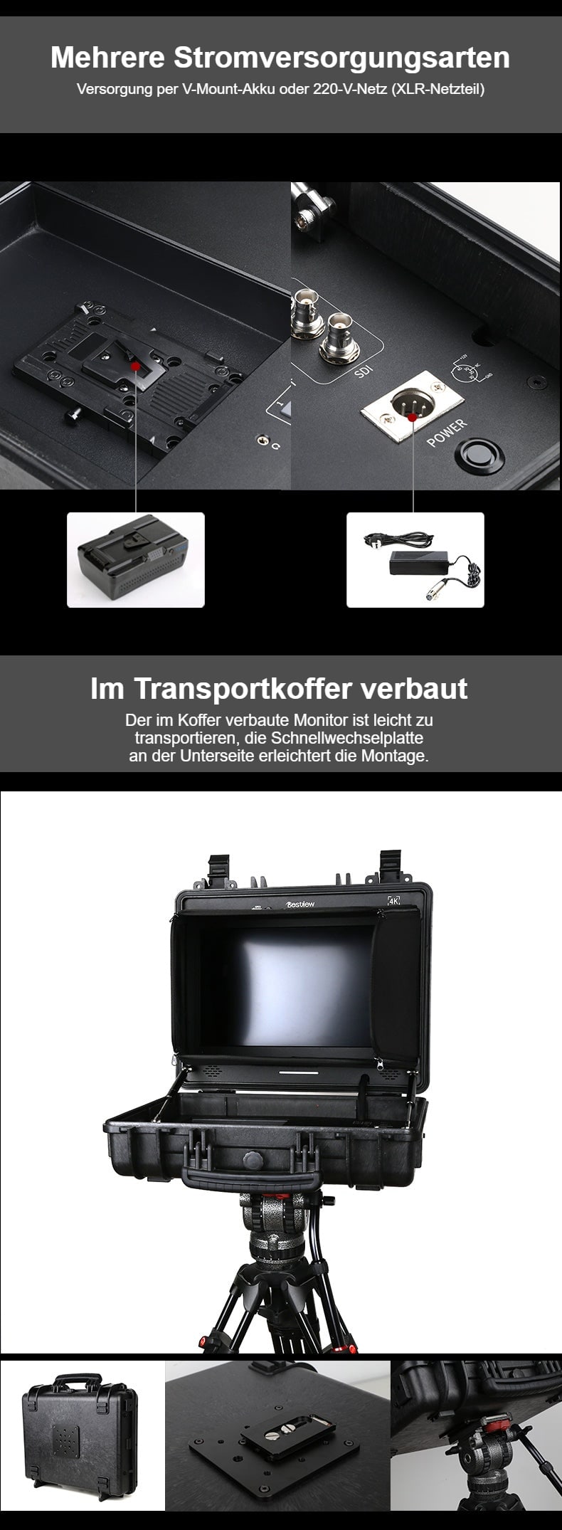 Stromversorgung und Transportkoffer