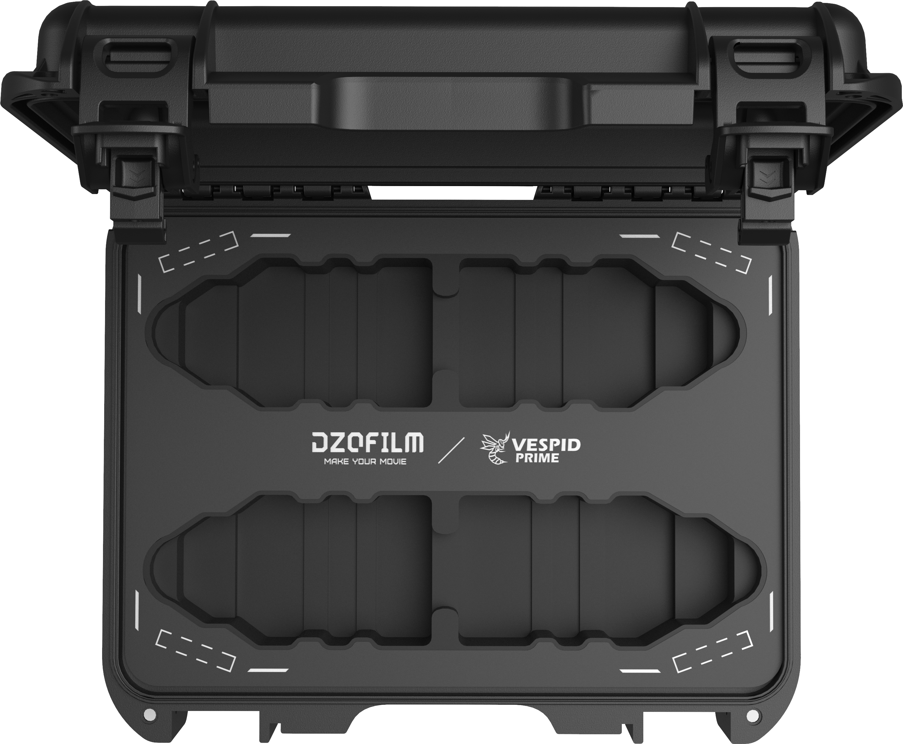 Geöffneter DZOFILM Vespid Hard Case für vier Objektive