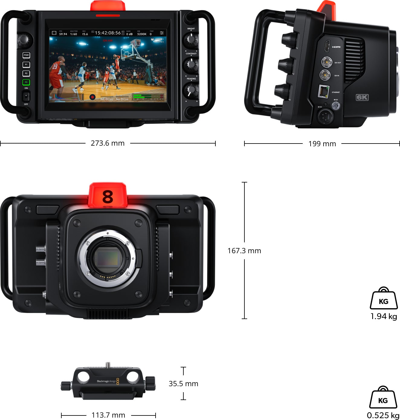 Blackmagic Design Studio Camera 6K Pro – Abmessungen und Gewicht