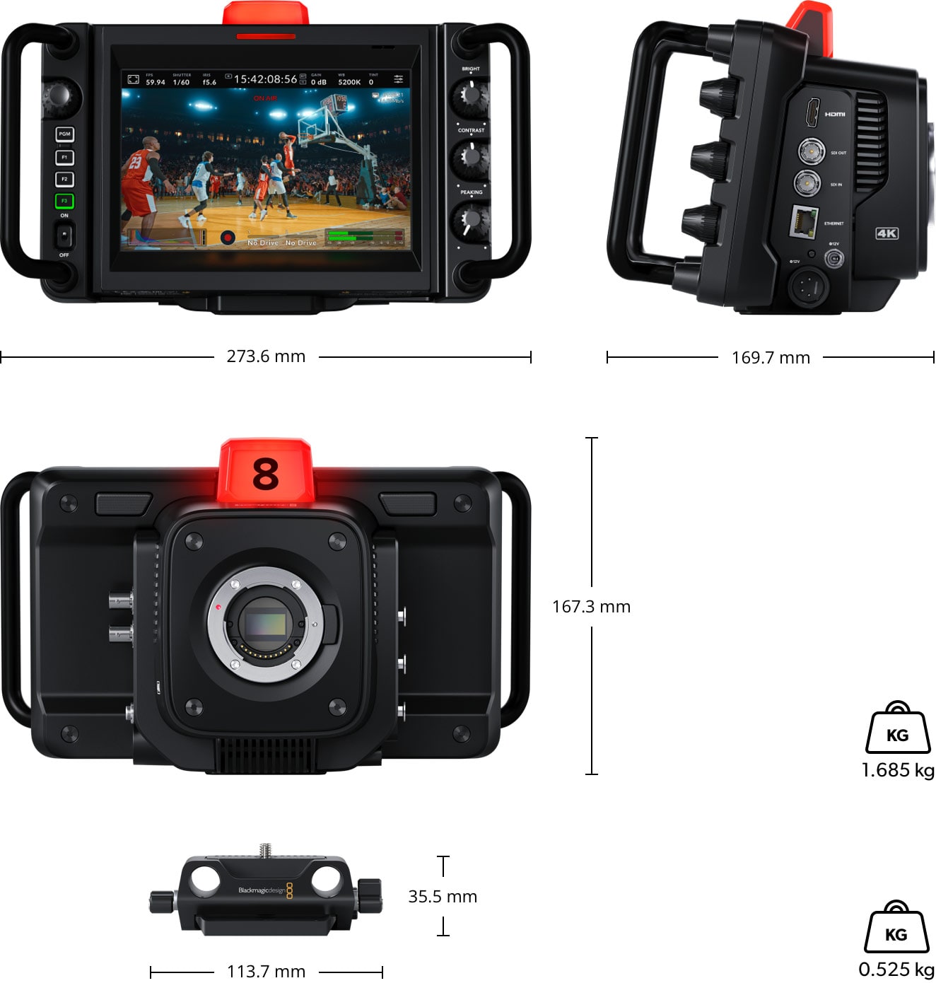 Blackmagic Design Studio Camera 4K Pro G2 – Abmessungen und Gewicht