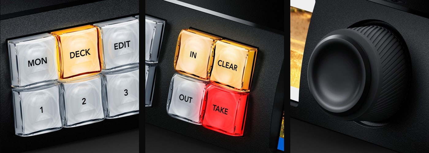 Blackmagic Videohub 10x10 12G – Elegantes Bedienfeld an der Front
