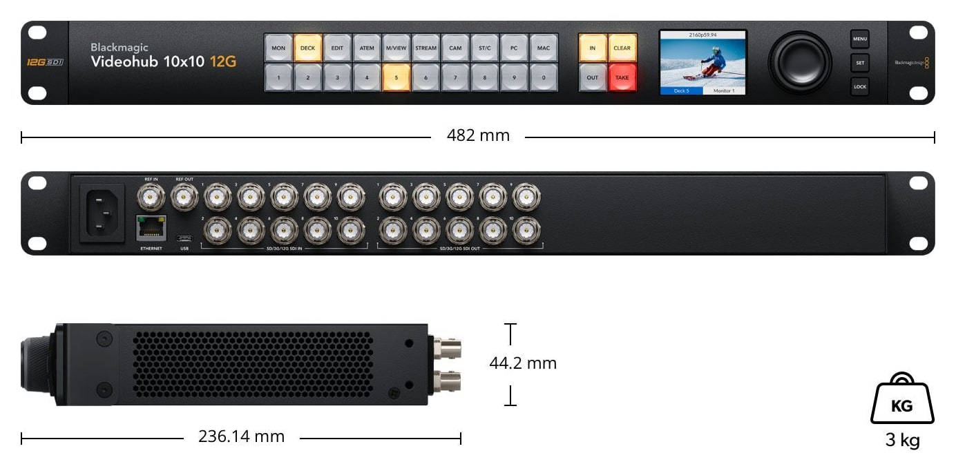 Blackmagic Videohub 10x10 12G – Abmessungen und Gewicht