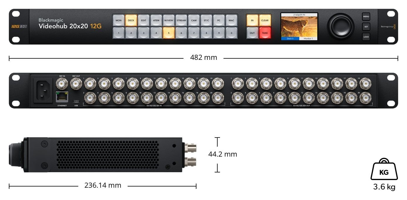 Blackmagic Videohub 20x20 12G – Abmessungen und Gewicht