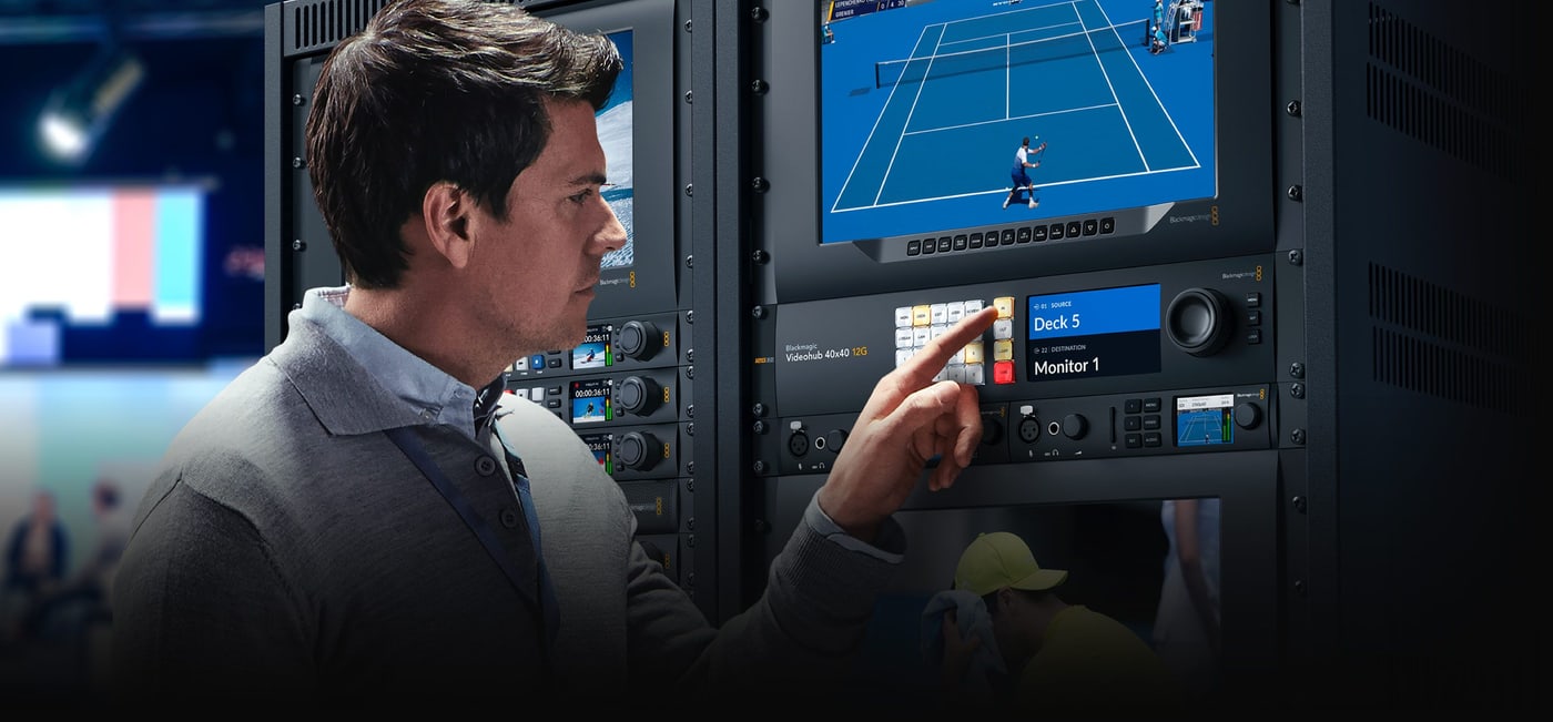 Blackmagic Videohub 40x40 12G – Live-Bild auf dem LCD vor dem Umschalten