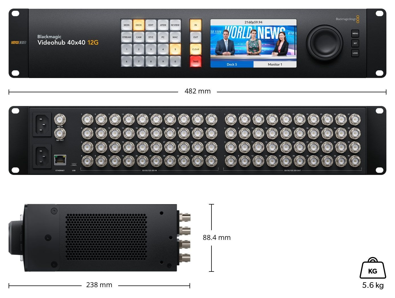 Blackmagic Videohub 40x40 12G – Abmessungen und Gewicht