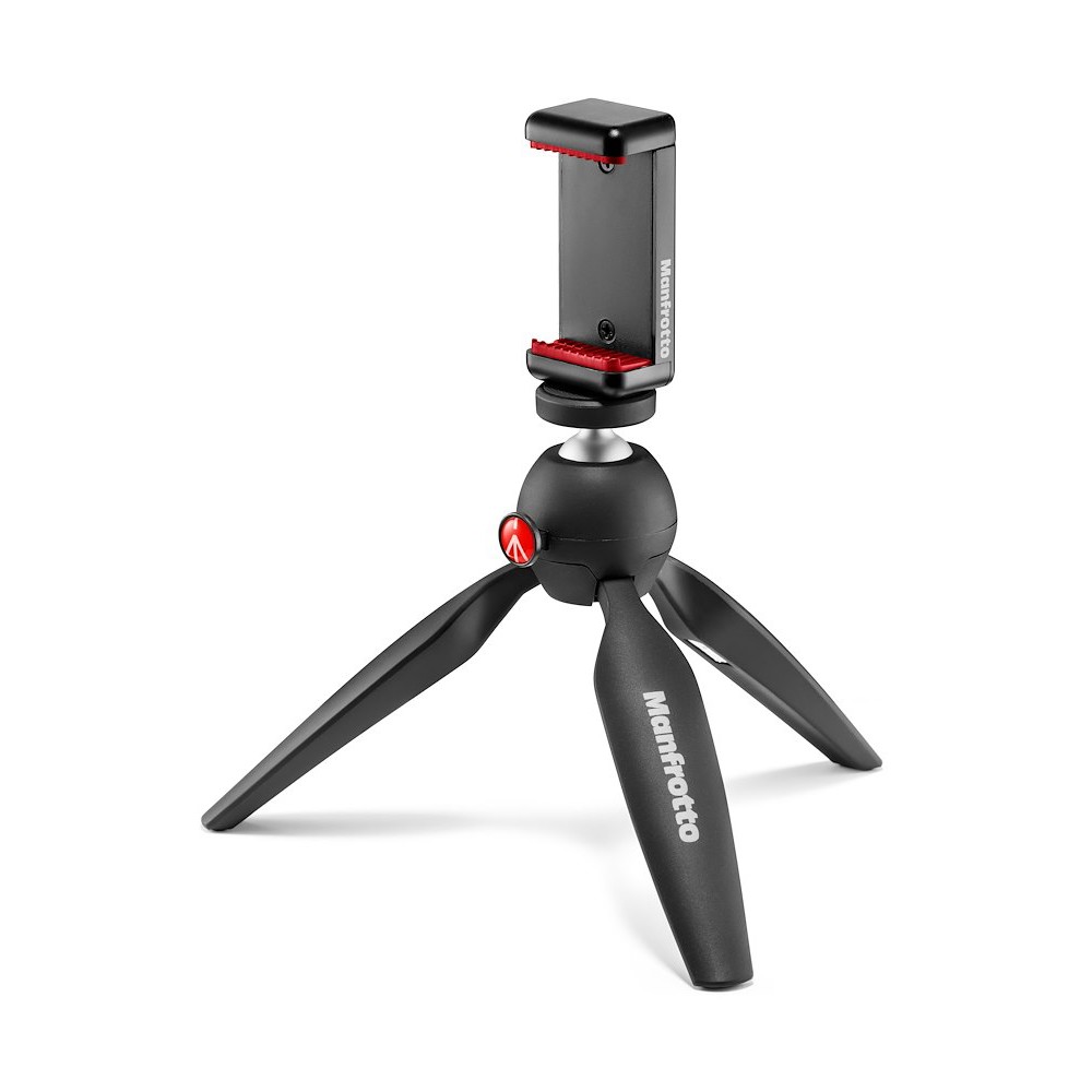 Komplettes Manfrotto PIXI Set mit Mini-Stativ und Smartphone-Klemme