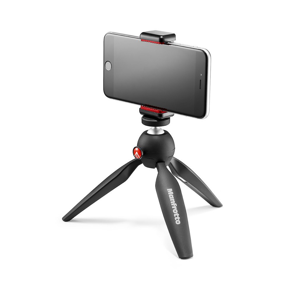 Manfrotto PIXI mit Smartphone als Tischstativ