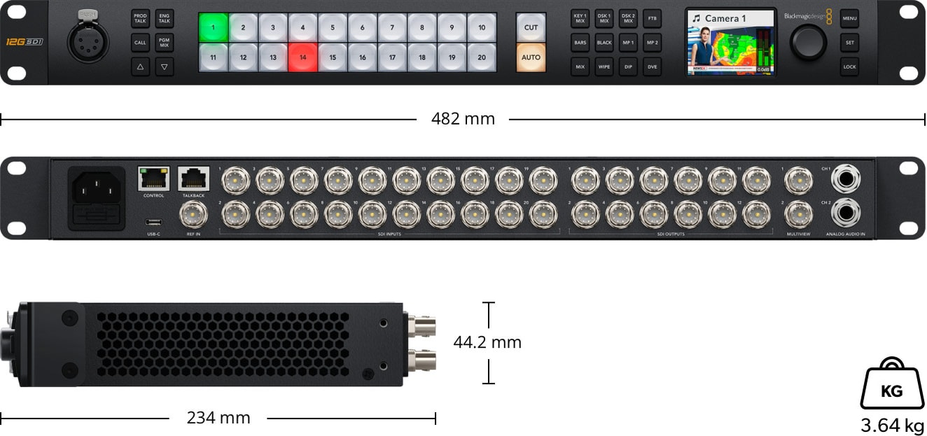 ATEM 2 M/E Constellation 4K – Abmessungen und Gewicht