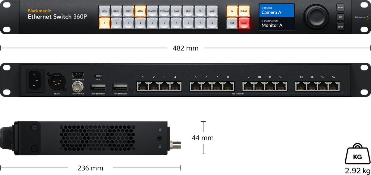 Blackmagic Ethernet Switch 360P – Abmessungen und Gewicht