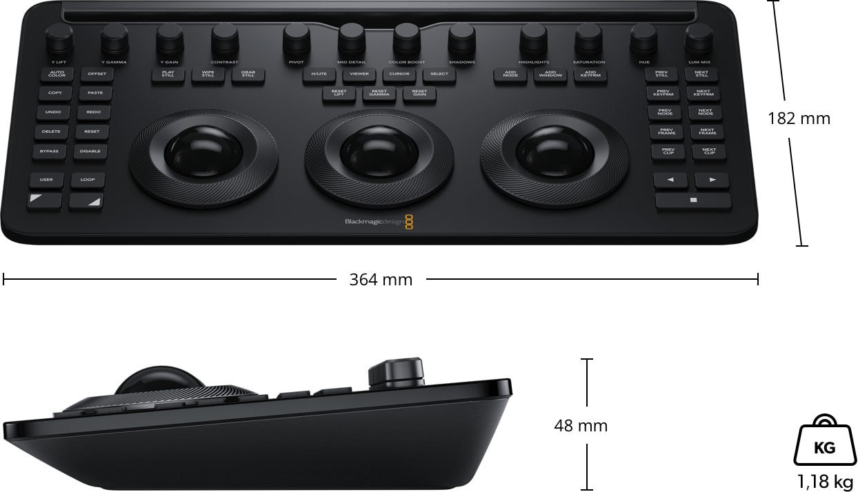 DaVinci Resolve Micro Color Panel – Abmessungen und Gewicht