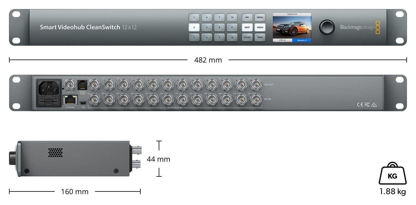 Blackmagic Smart Videohub CleanSwitch 12x12 – Abmessungen und Gewicht