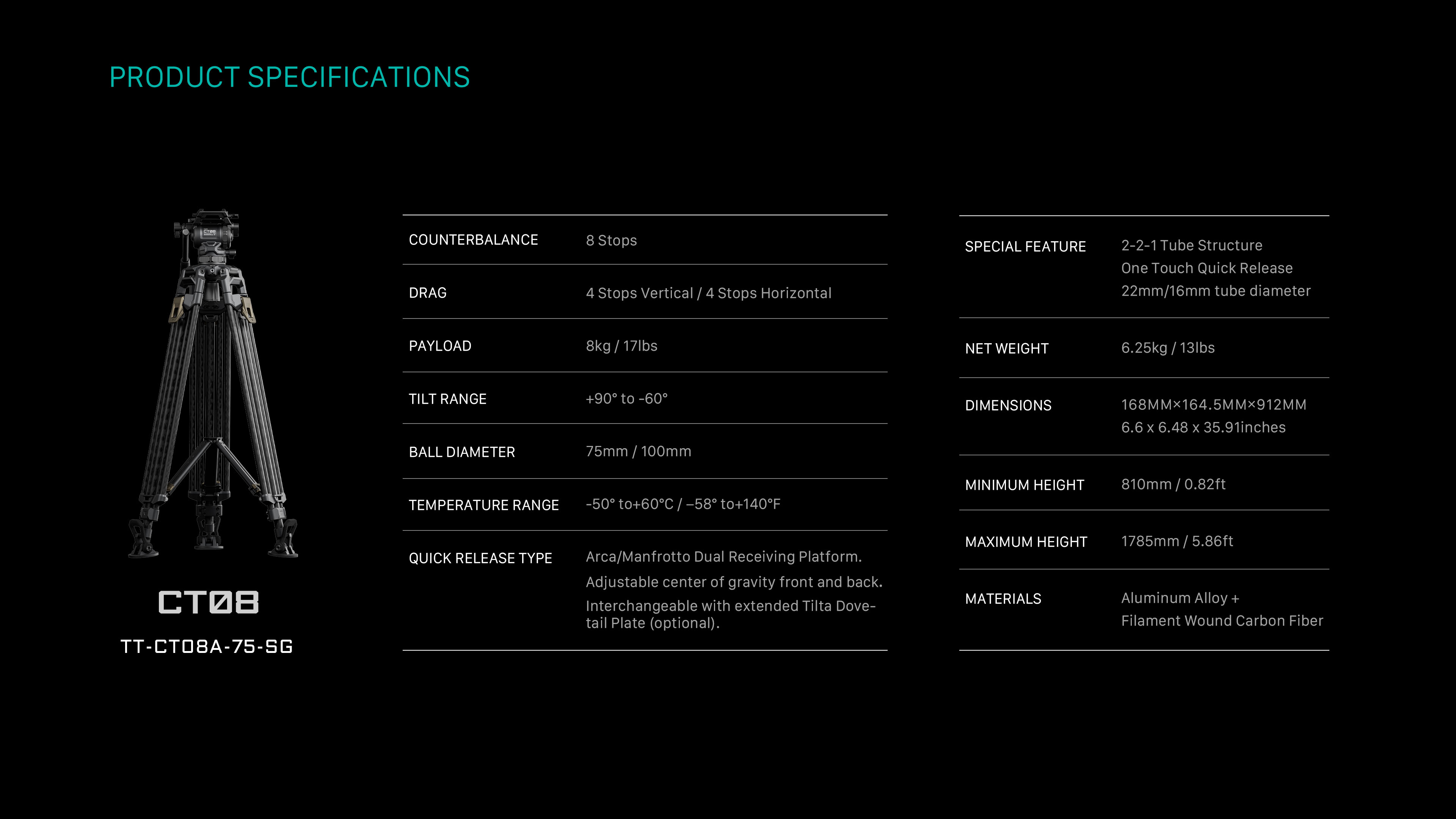 Tilta 75mm Cine Fluid Head with 2-Stage One Touch Carbon Fiber Tripod Legs (8KG) Tilta 75mm Cine Fluid Head with 2-Stage One Touch Carbon Fiber Tripod Legs (8KG)