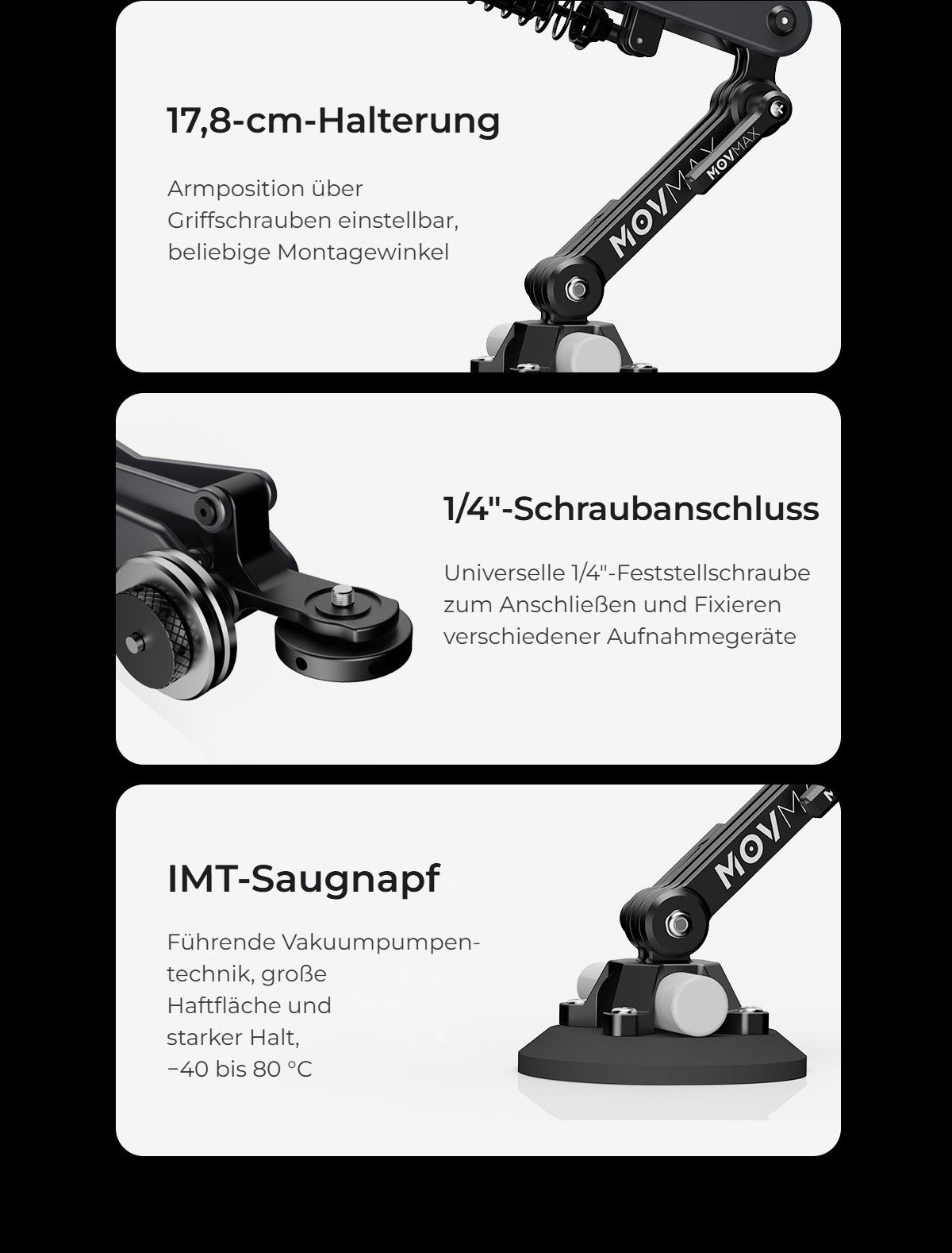 Halterung, Anschluss und Saugnapf