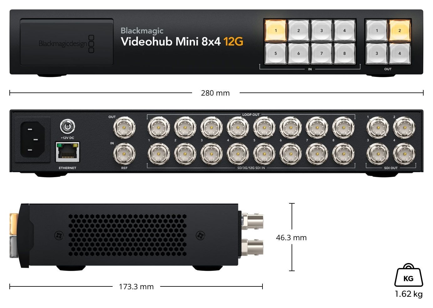 Blackmagic Videohub Mini 8x4 12G – Abmessungen und Gewicht