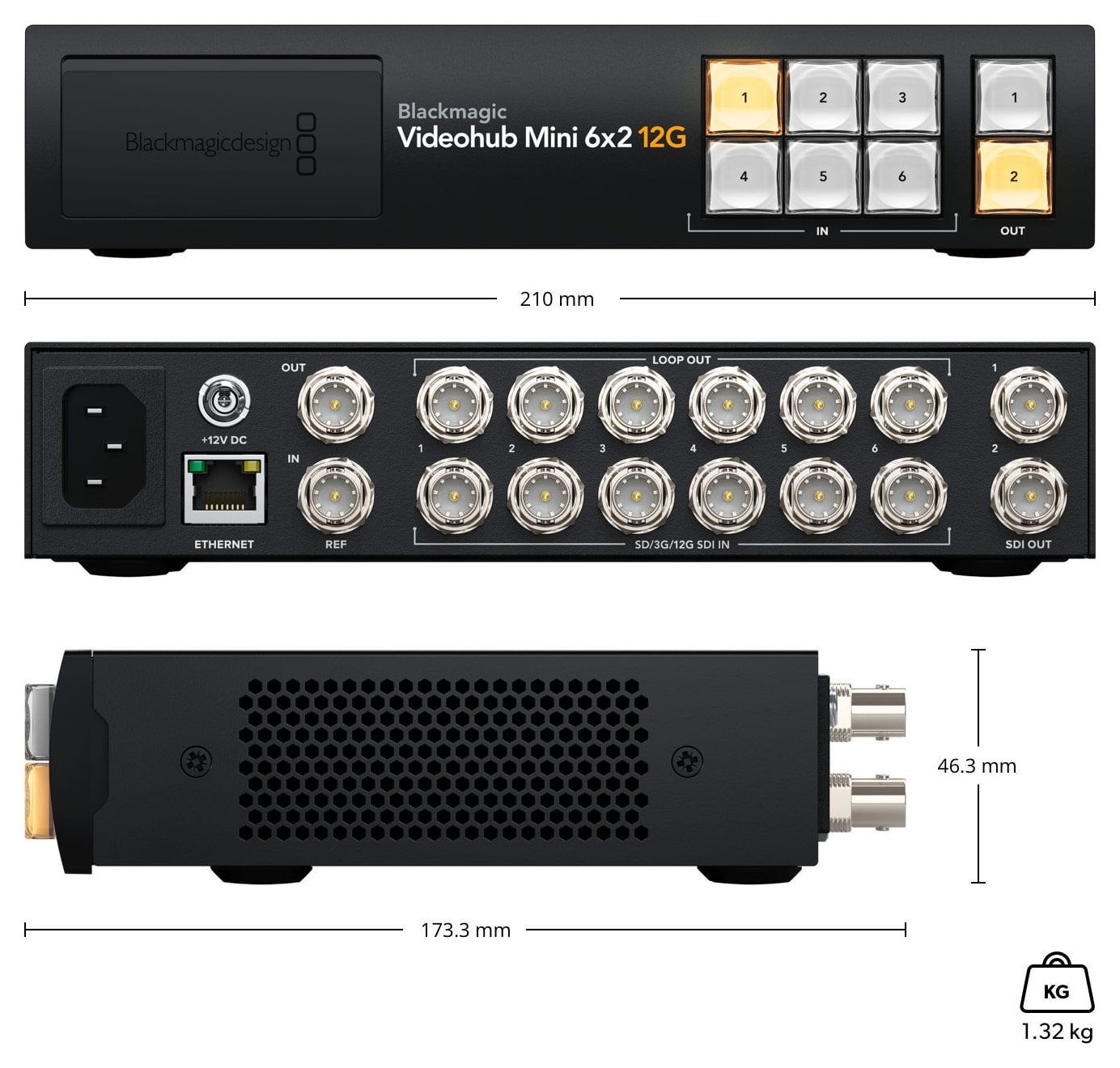 Blackmagic Videohub Mini 6x2 12G – Abmessungen und Gewicht