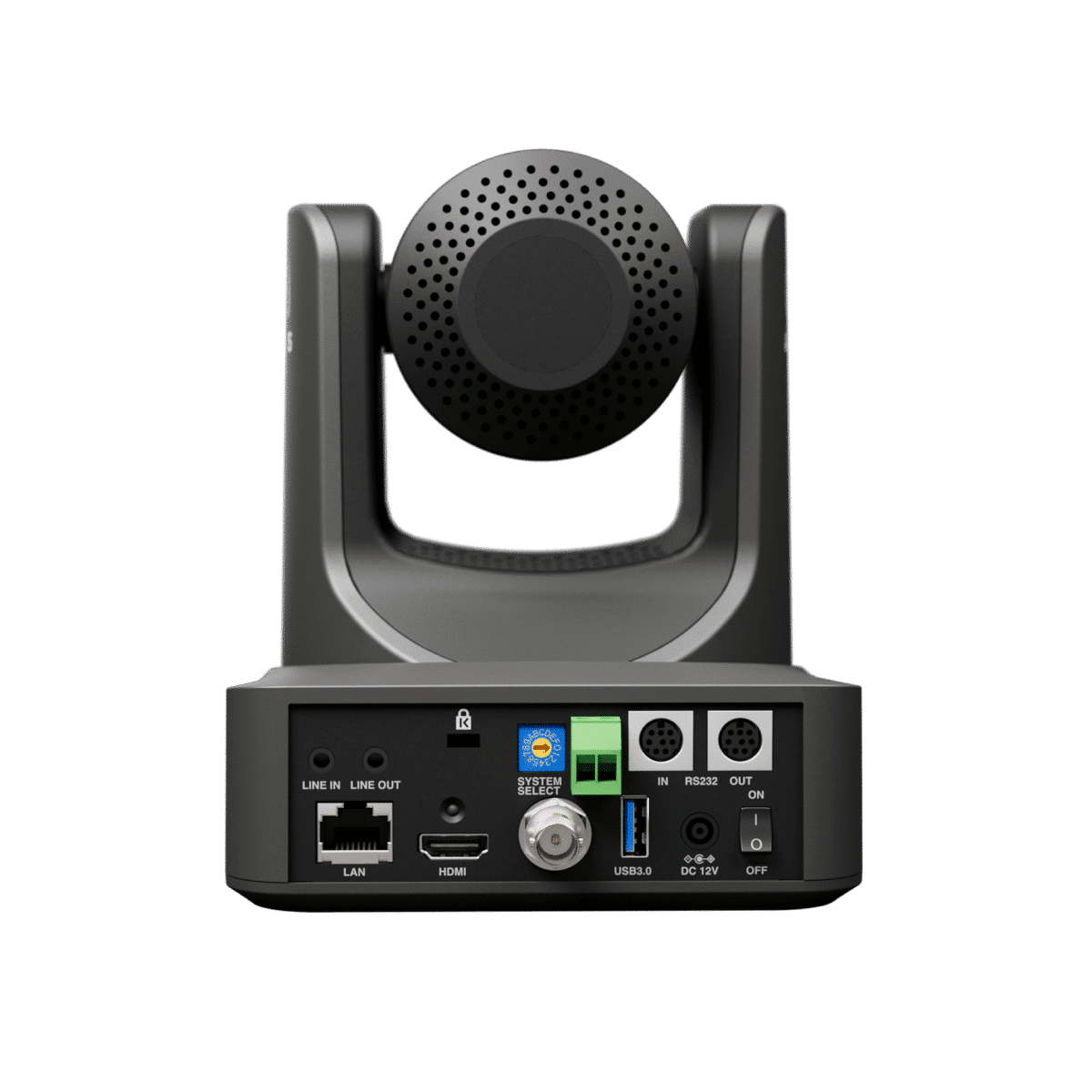 Rückseitige Anschlüsse der Atomos A-Eye 4K-20X Kamera
