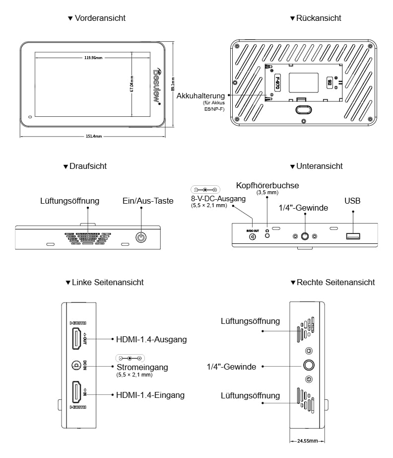 Maßzeichnung Desview R6II Lite