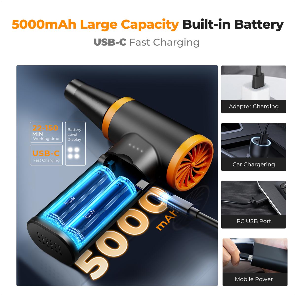 K&F Concept 12-1 Brushless Compressed Air Duster, 3 Gear Adjustable, Super Wind Power,Rechargeable&Portable,for Deep Computer Clean, Keyboard, Car Dry, Home - Replace Compressed Air Cans