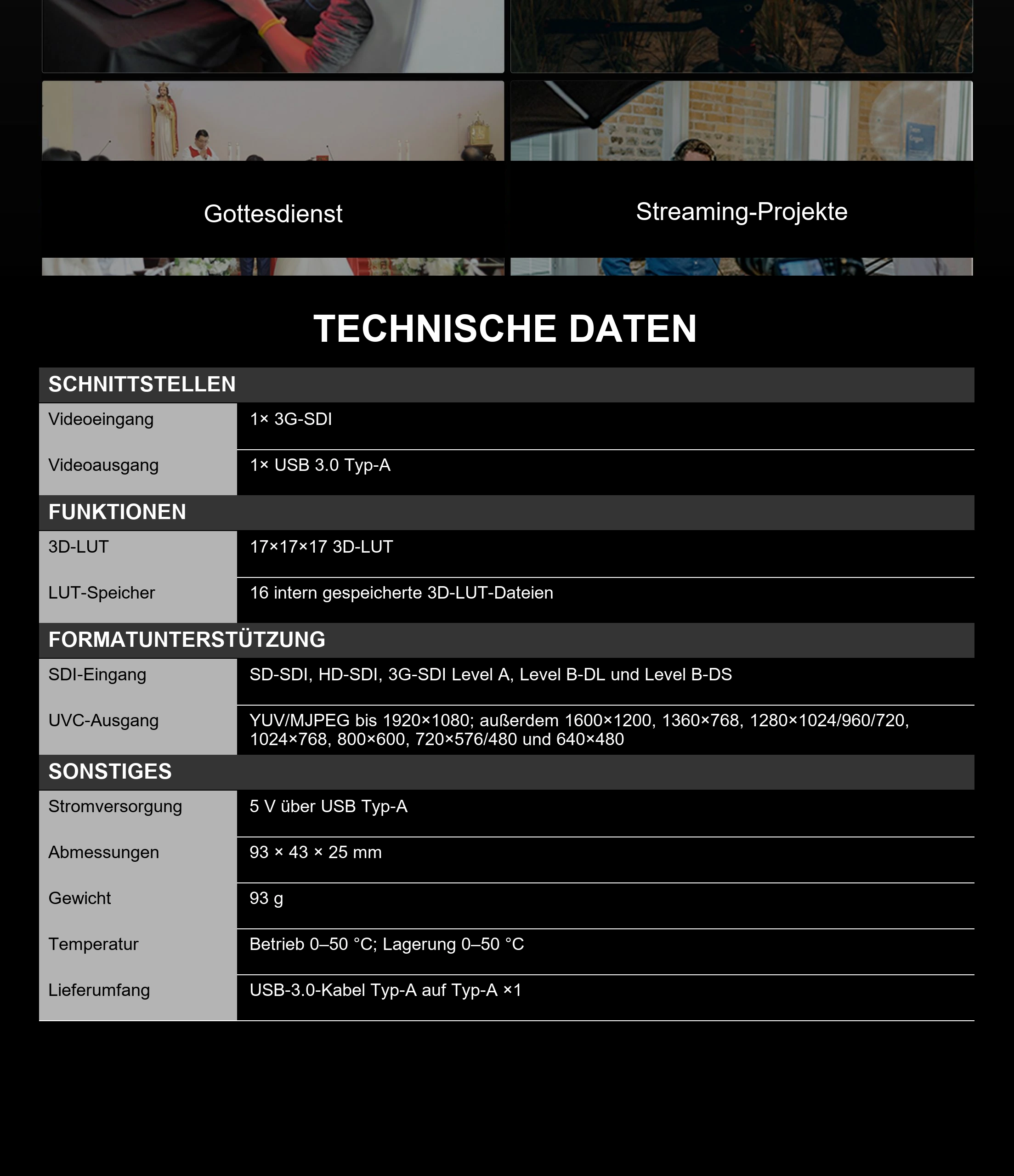 12-Bit-Verarbeitung und integrierte 3D-LUT