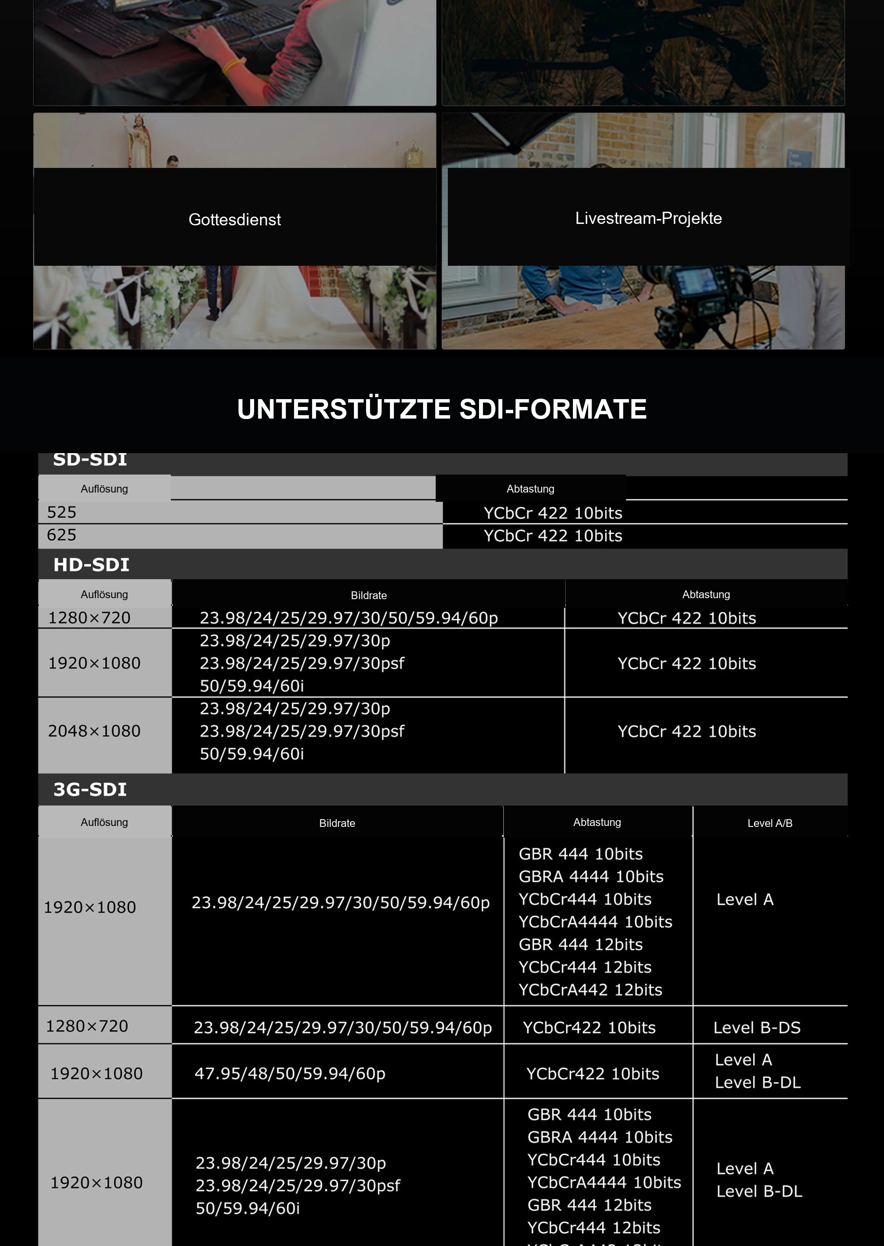 UNTERSTÜTZTE SDI-FORMATE