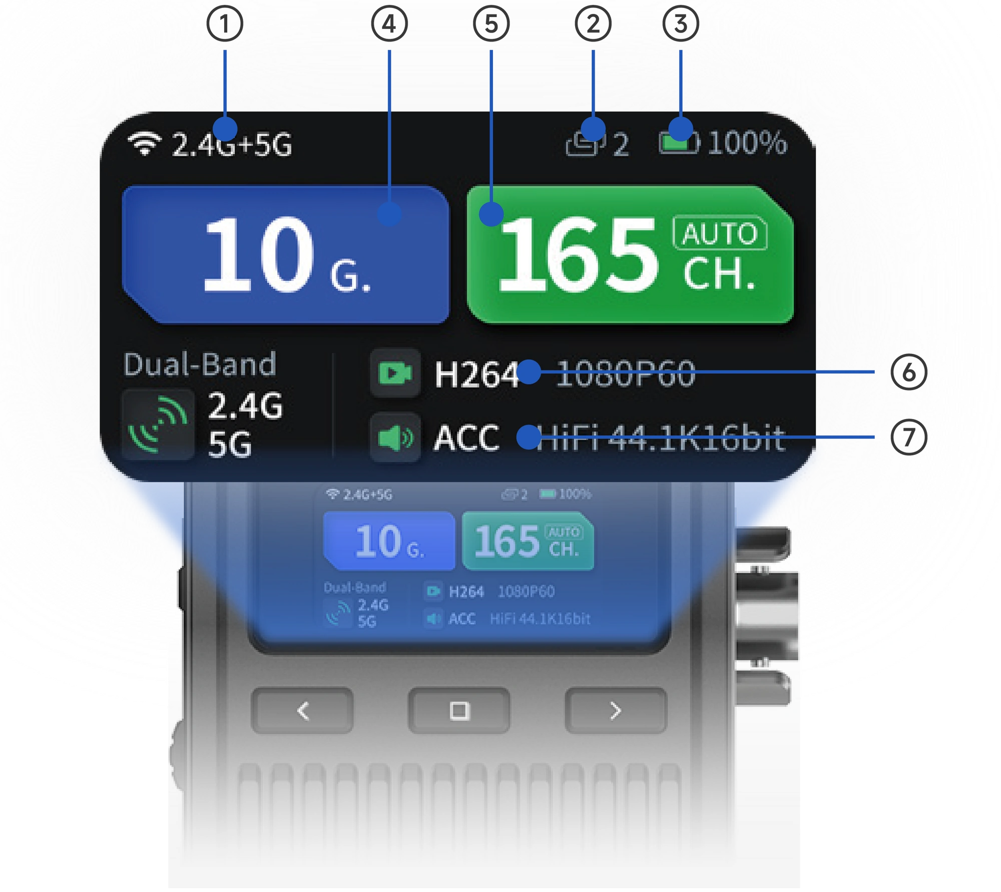 Verbindungsstatus auf dem Display · Accsoon CineView 2 SDI