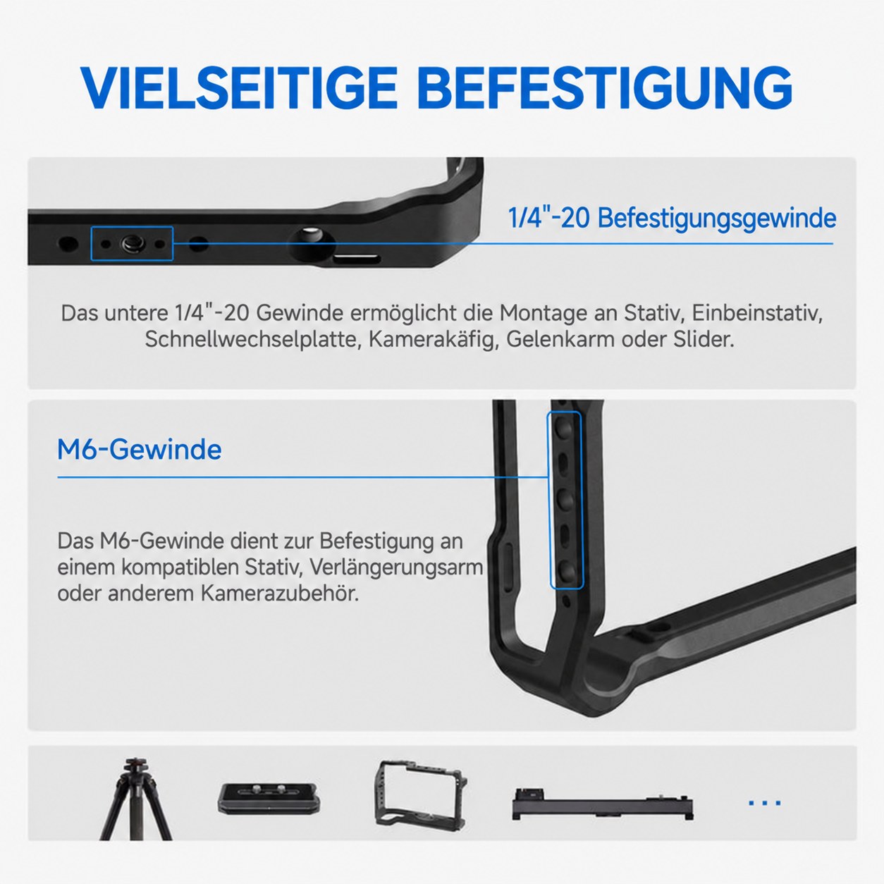 Montageschema für 1/4″-20 und M6