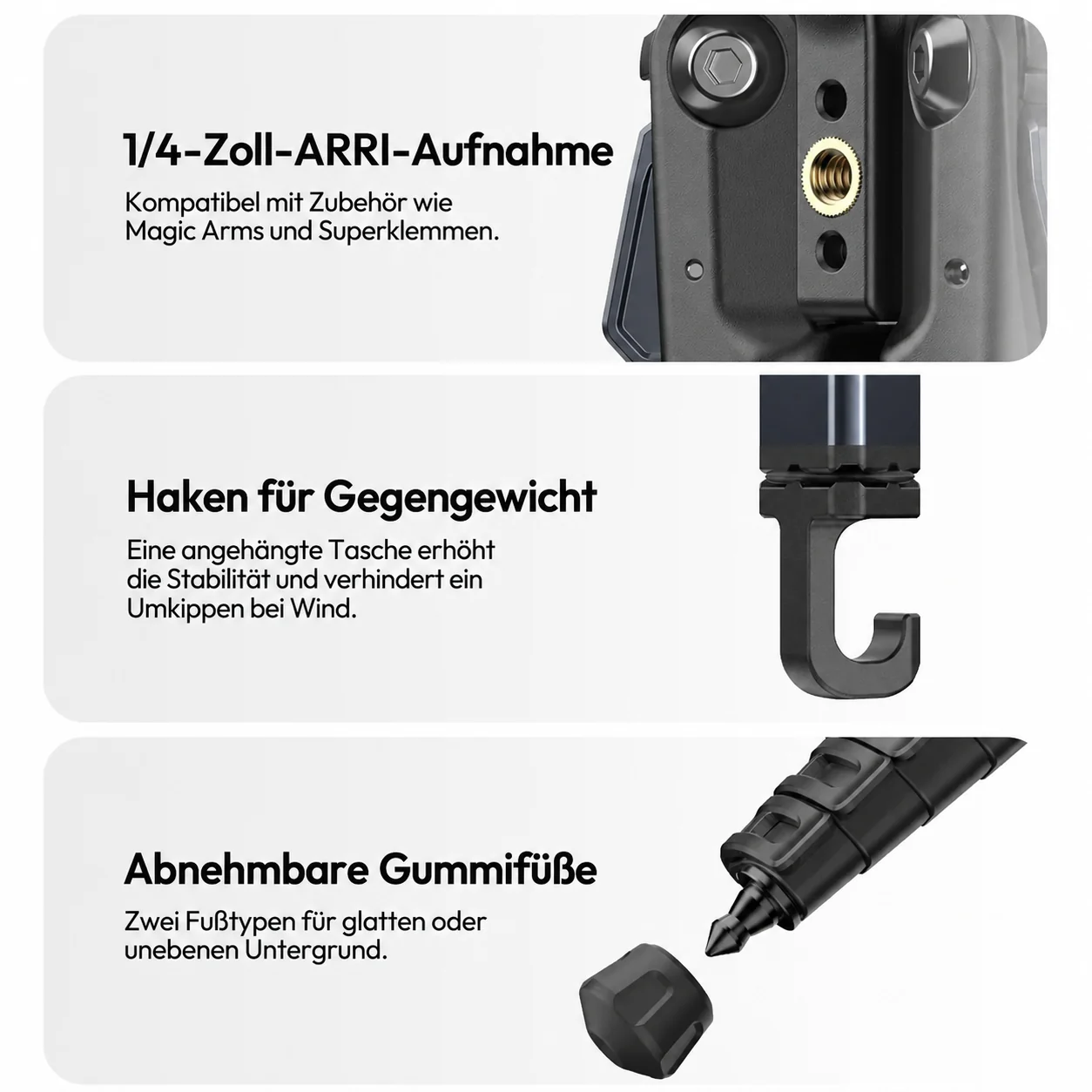 Přehled detailů stativu Ulanzi OMBRA II YING T156 v češtině