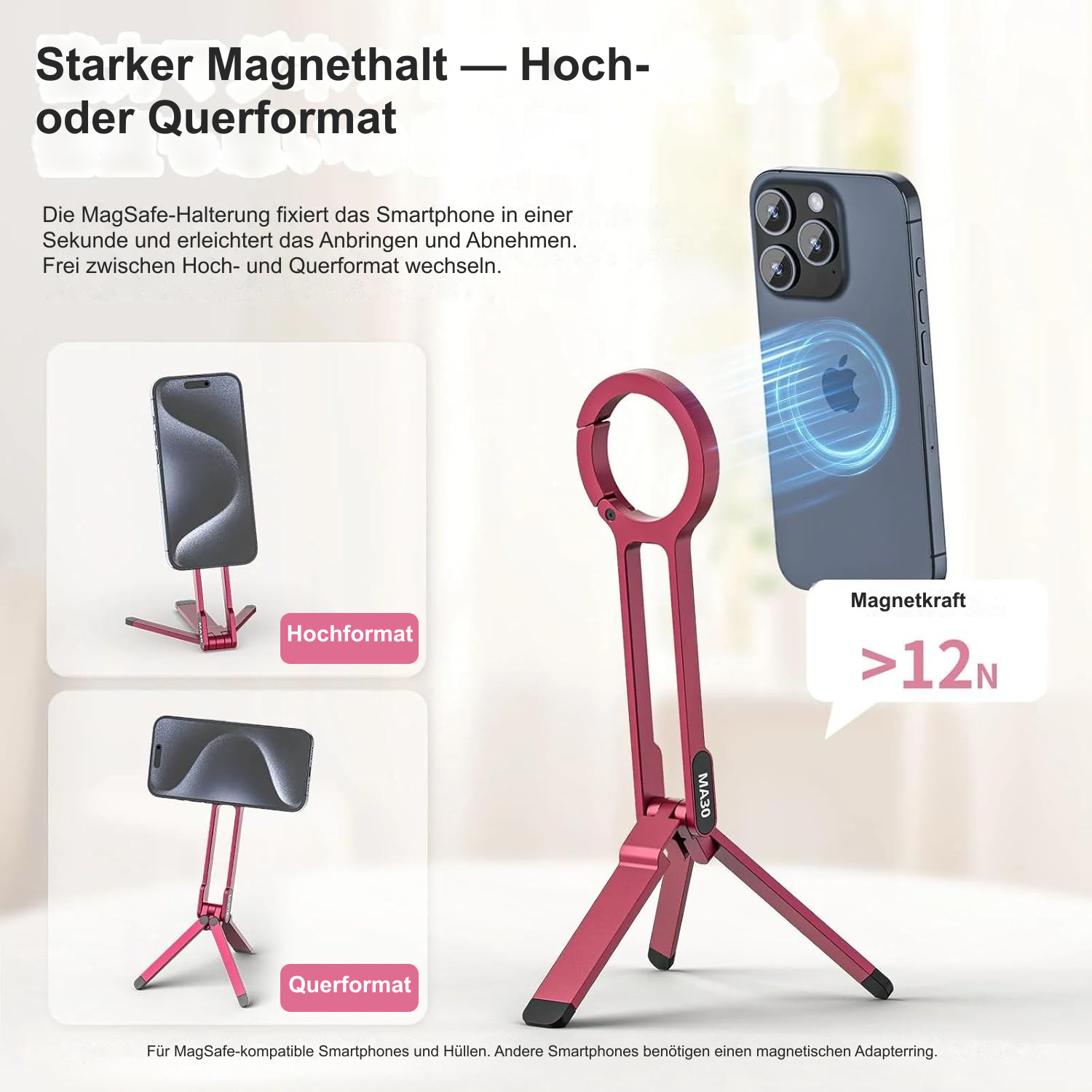 Starker Magnethalt — Hoch- oder Querformat