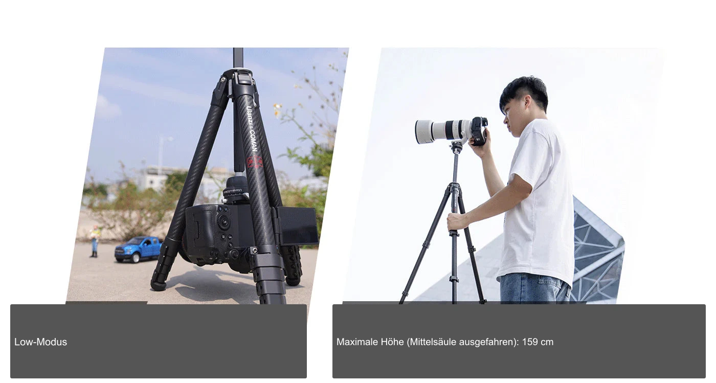 Niedrigmodus: 180 mm (7,0") – Maximale Höhe (Mittelsäule ausgefahren): 1590 mm (62,6")