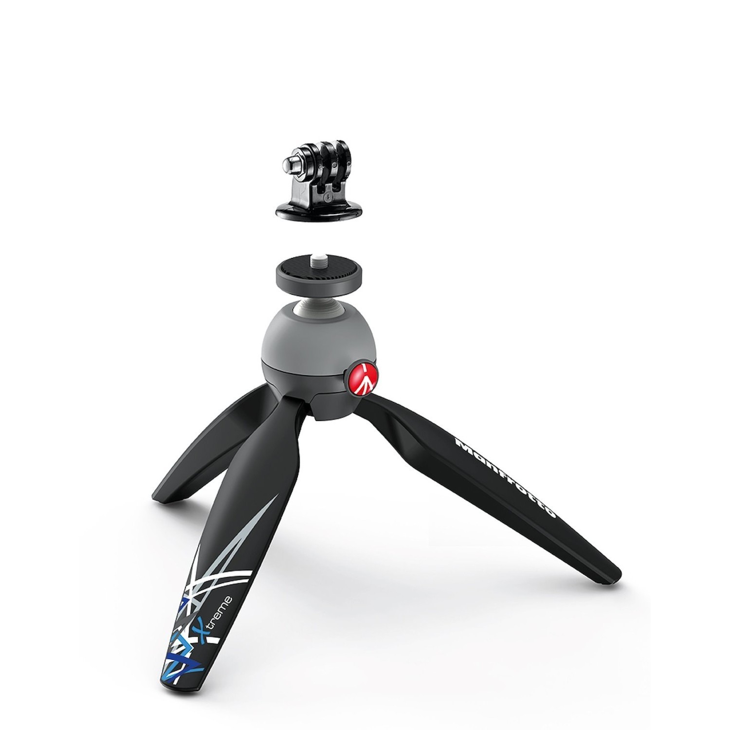 Manfrotto PIXI Xtreme Stativ und mitgelieferter abnehmbarer GoPro-Adapter