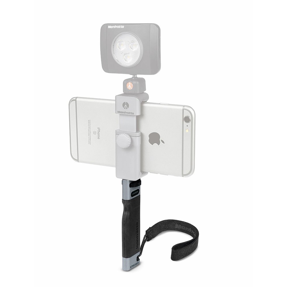 Manfrotto HandGrip mit TwistGrip-Klemme und Smartphone