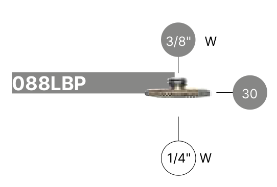 Herstellerzeichnung 088LBP: 3/8 Außengewinde, 1/4 Innengewinde und 30 mm Flansch
