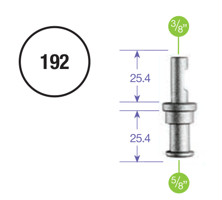 Bemaßte Herstellerzeichnung des Manfrotto 192 mit beiden glatten Zapfendurchmessern und Einzelmaßen