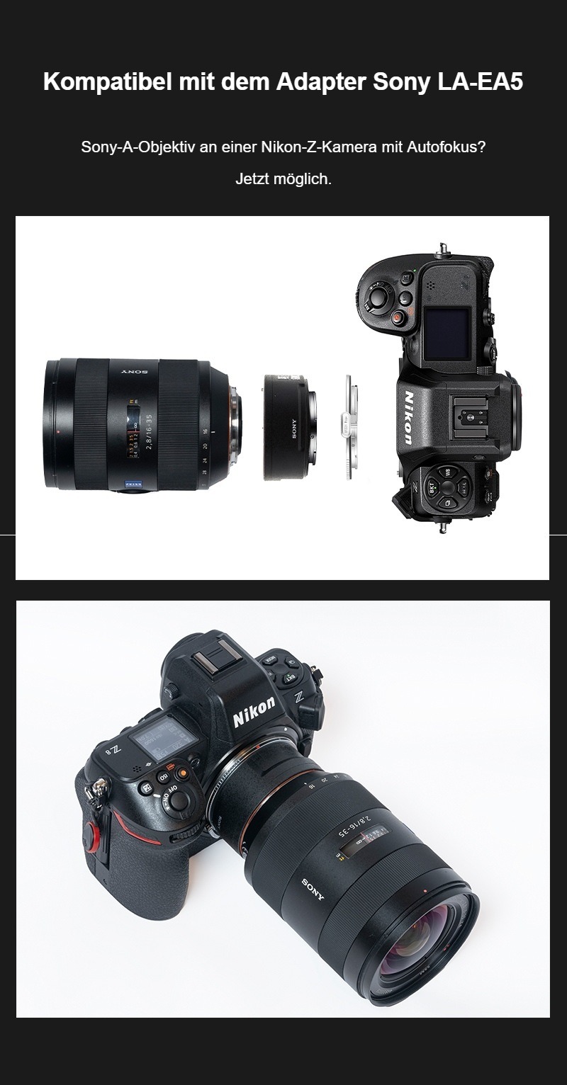 Megadap ETZ21 Pro+ – Sony-A-Objektive über den Adapter Sony LA-EA5