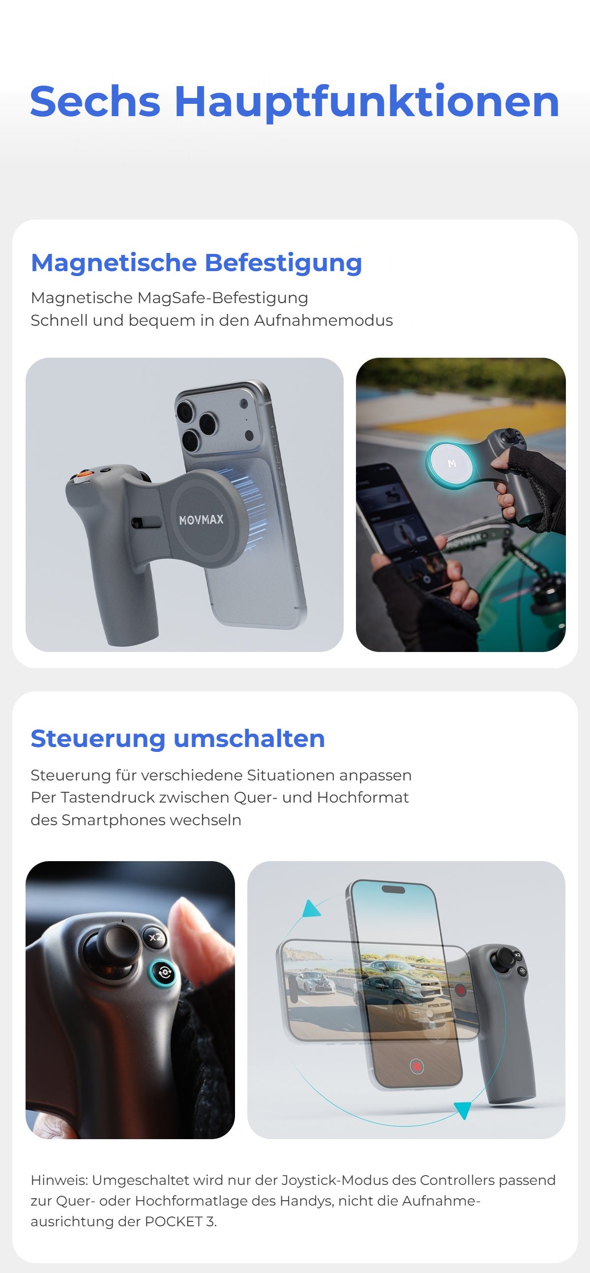 Magnetische Befestigung und Steuerungswechsel