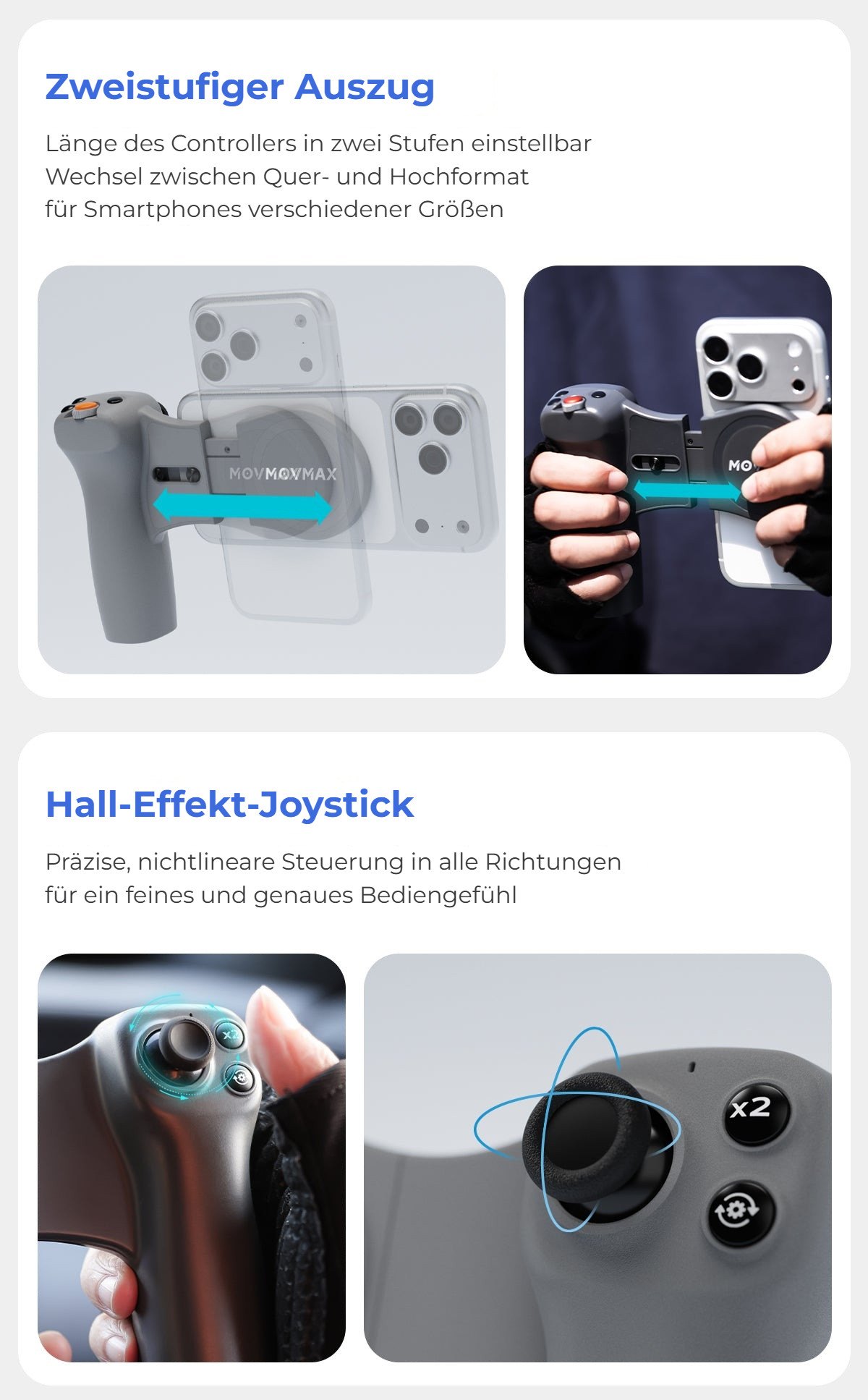 Zweistufiger Auszug und Hall-Joystick