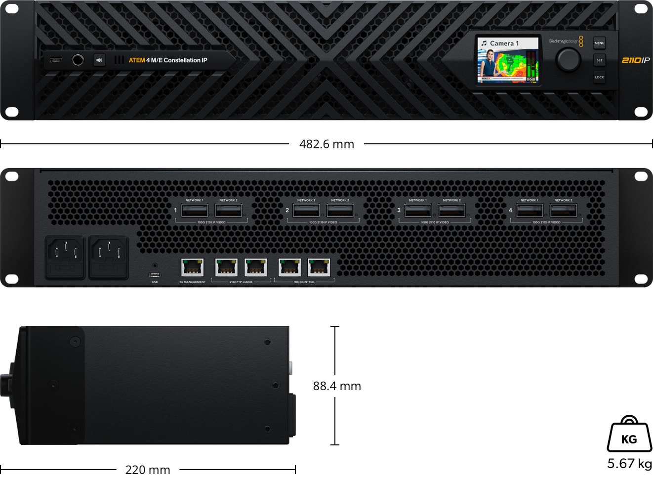 ATEM 4 M/E Constellation IP – Abmessungen und Gewicht