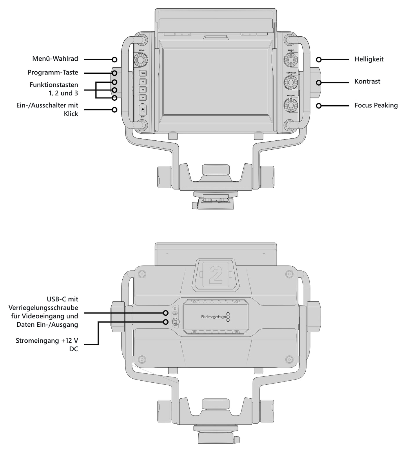 Blackmagic Design URSA Cine Studio Viewfinder – Bedienelemente und Anschlüsse