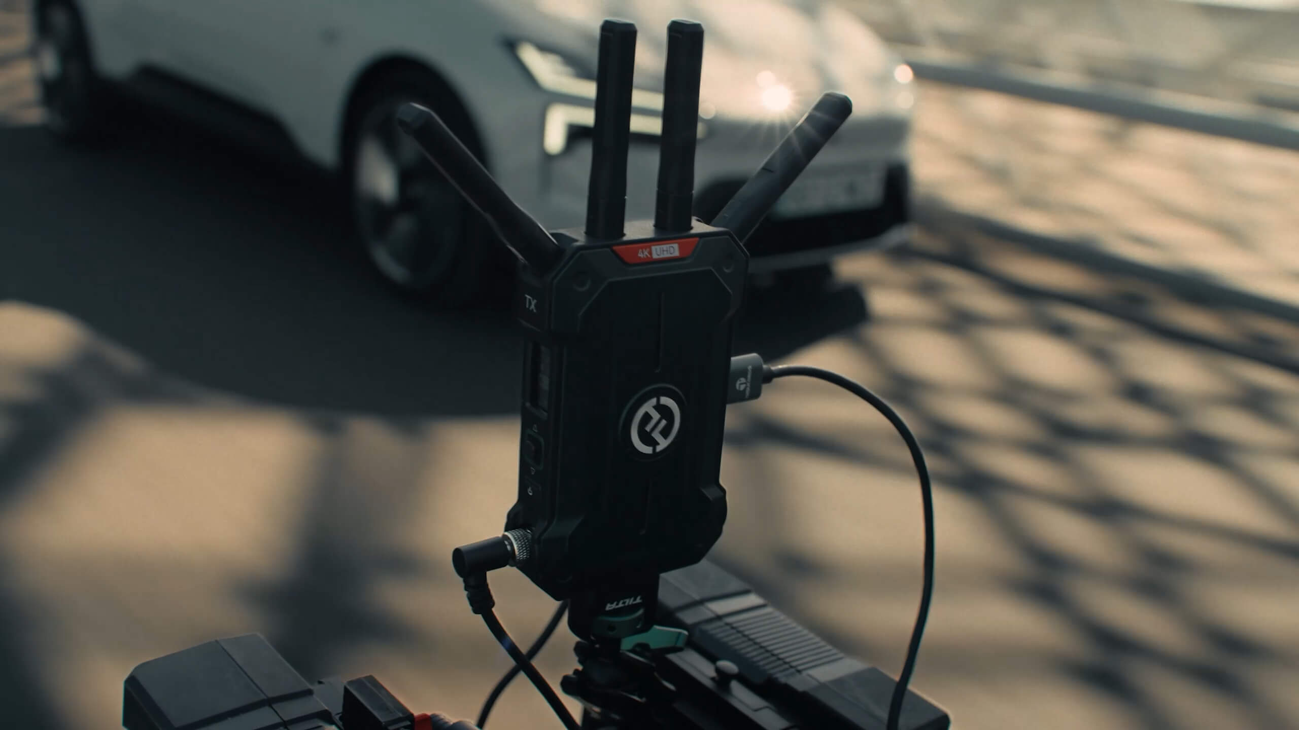 Hollyland Pyro Ultra mounted on a production camera