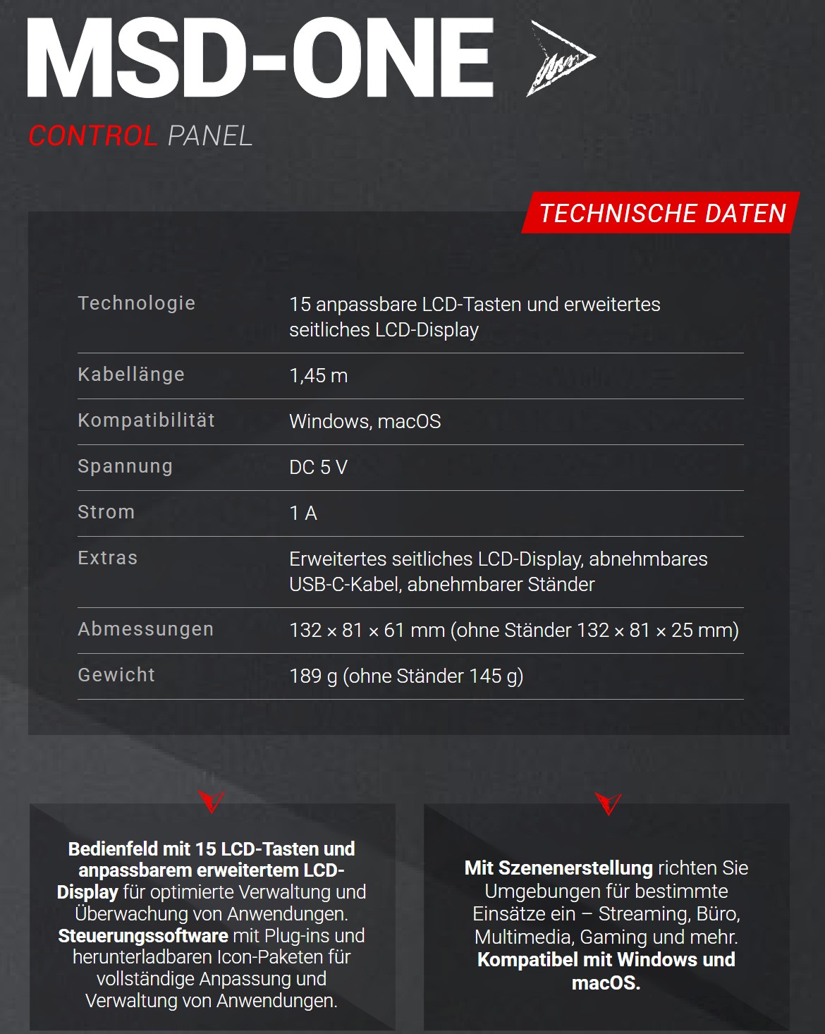 Mars Gaming MSD-ONE – Technische Daten im Überblick