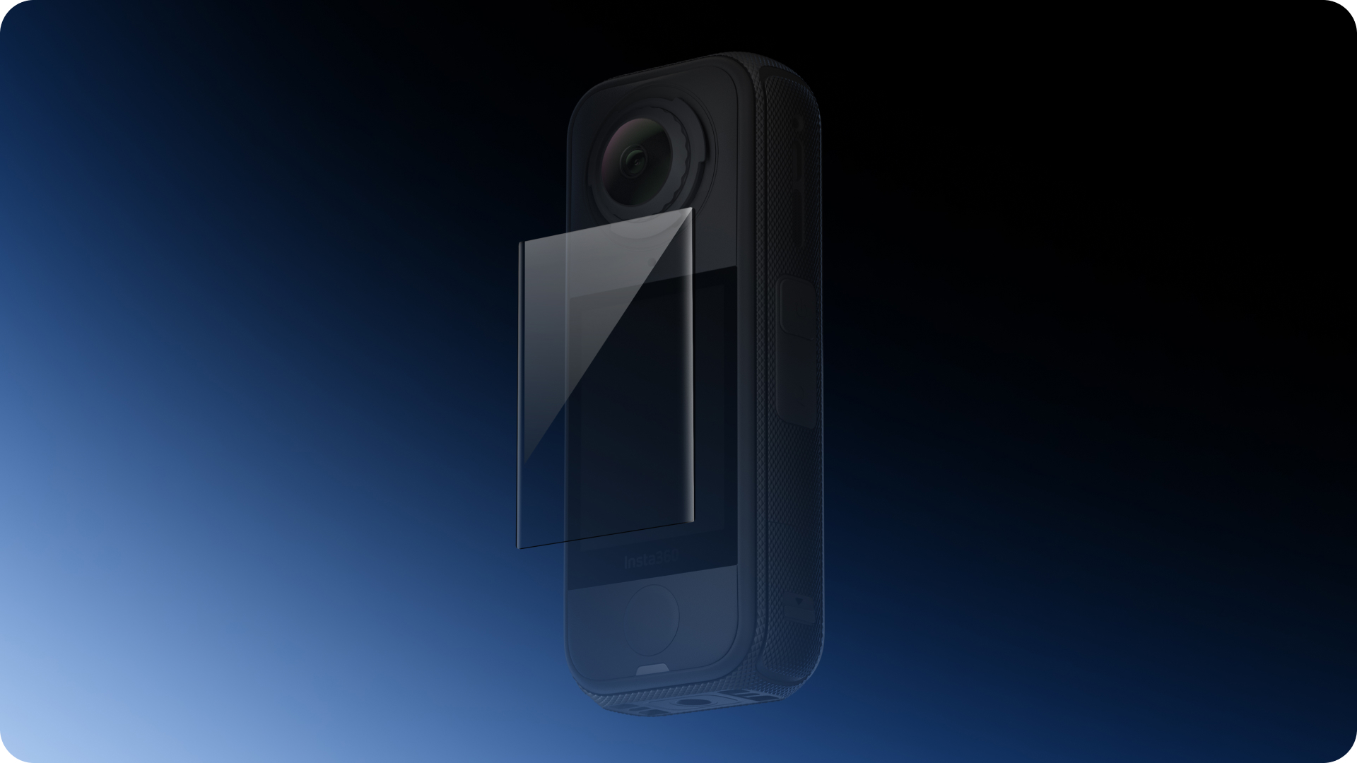 Tvrzené sklo zobrazené na displeji kamery Insta360 X4 Air